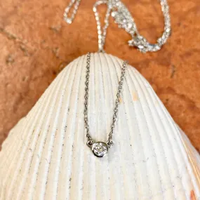 Platinum Bezel Set 1/10 CT Diamond Pendant Chain Necklace