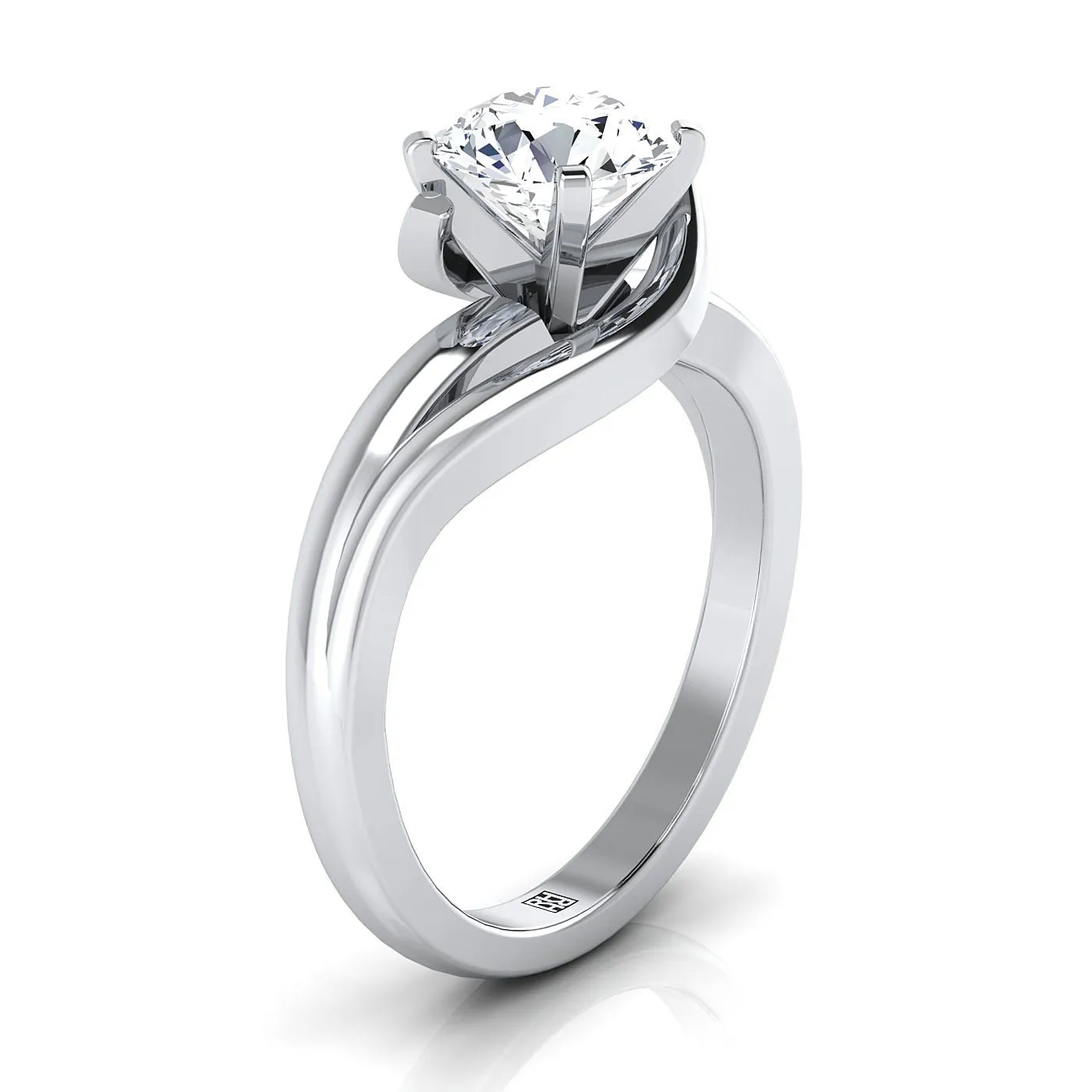 Platinum Round Brilliant  Asymetical Bypass Solitaire Twist Engagement Ring