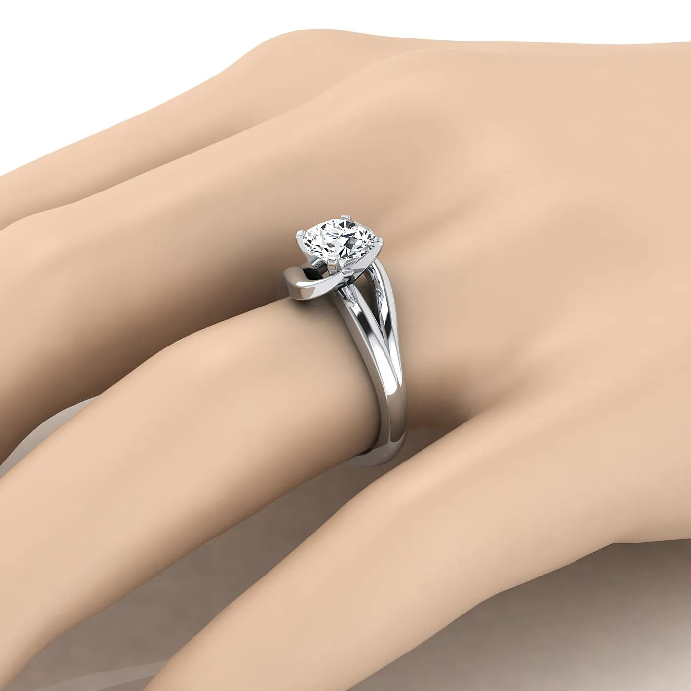 Platinum Round Brilliant  Asymetical Bypass Solitaire Twist Engagement Ring