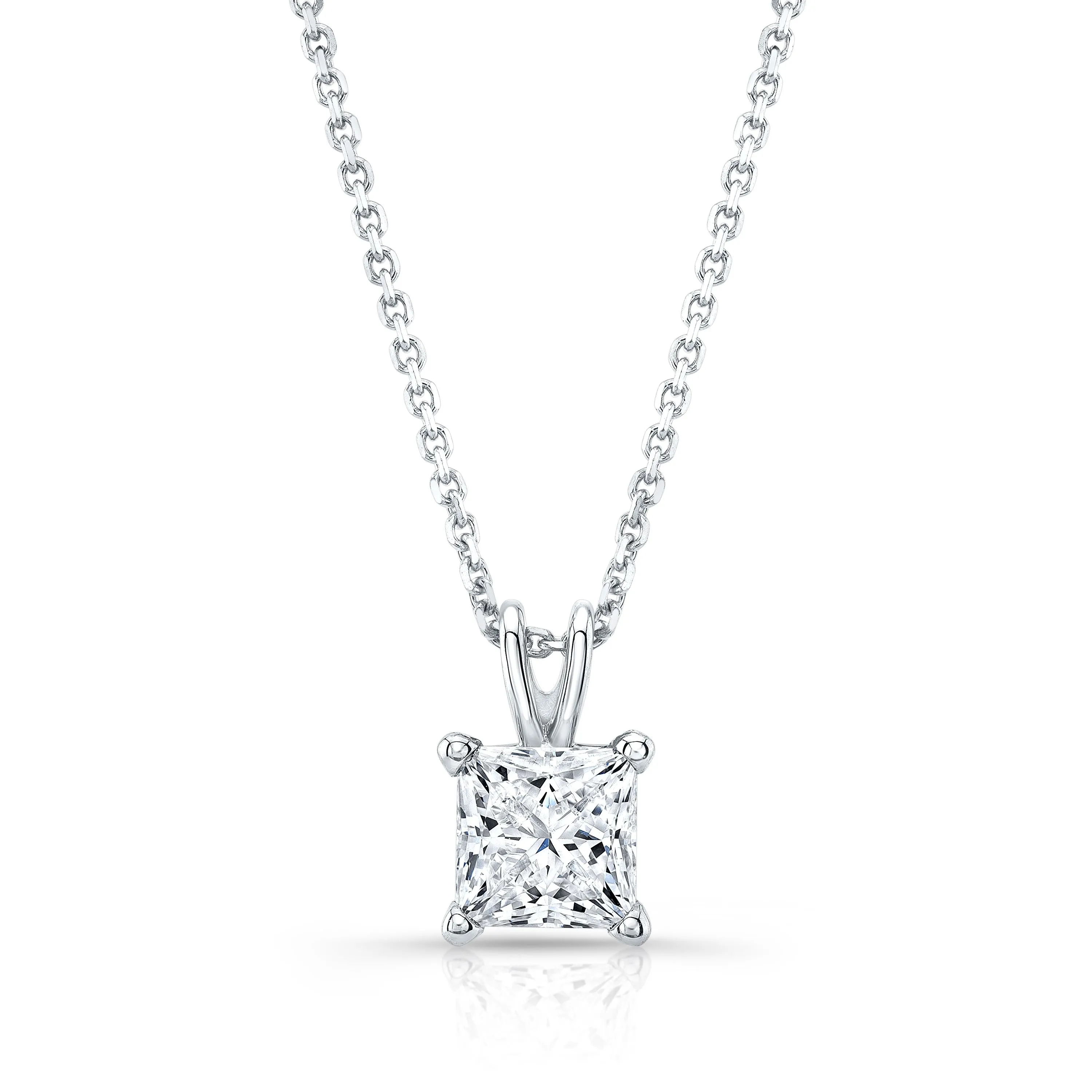Princess Diamond Solitaire Pendant In A 14k White Gold 4-prong Basket Setting, 1.5ct. T.w. (hi, Si1-si2)