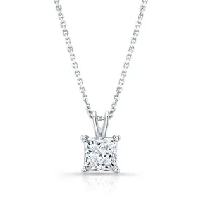 Princess Diamond Solitaire Pendant In A 14k White Gold 4-prong Basket Setting, 1.5ct. T.w. (hi, Si1-si2)