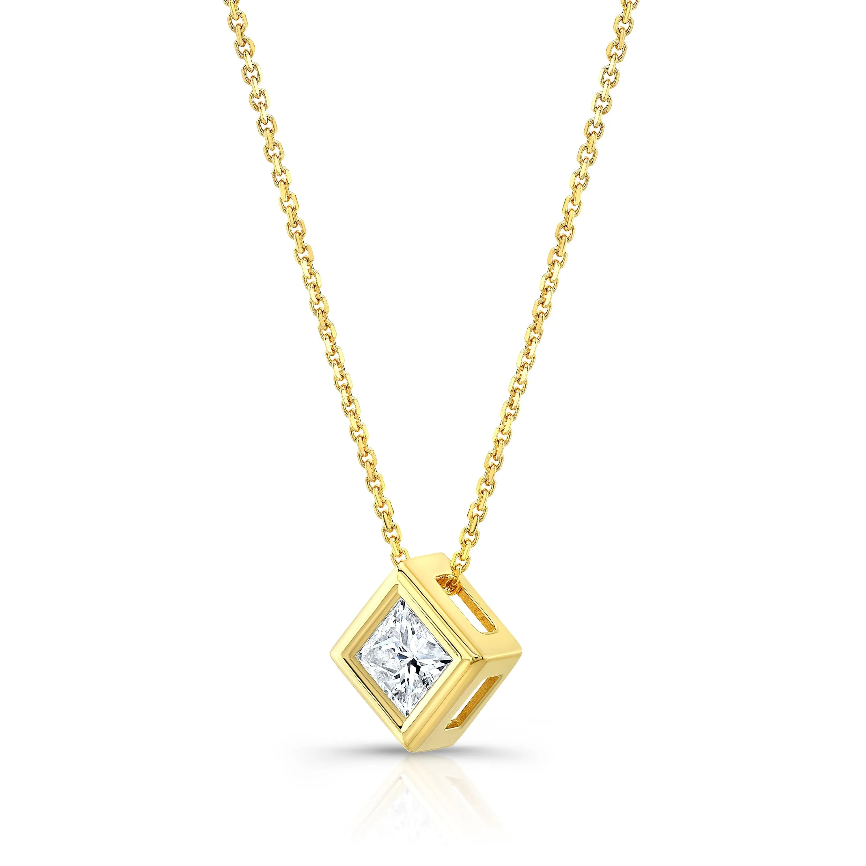Princess Diamond Solitaire Pendant In A 14k Yellow Gold Bezel Slide Setting, 0.75ct. T.w. (hi, Vs1-vs2)