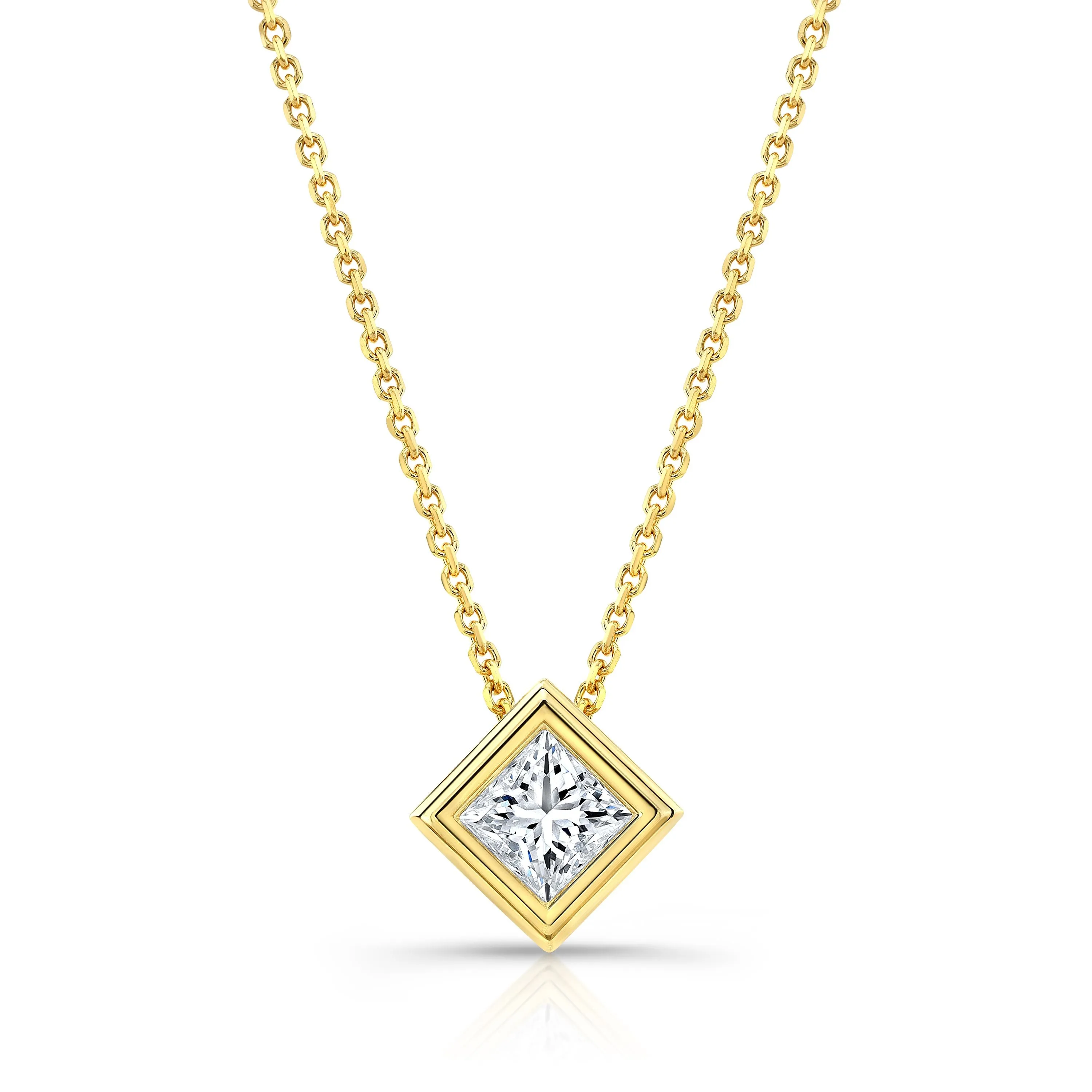 Princess Diamond Solitaire Pendant In A 14k Yellow Gold Bezel Slide Setting, 0.75ct. T.w. (hi, Vs1-vs2)