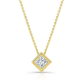 Princess Diamond Solitaire Pendant In A 14k Yellow Gold Bezel Slide Setting, 0.75ct. T.w. (hi, Vs1-vs2)