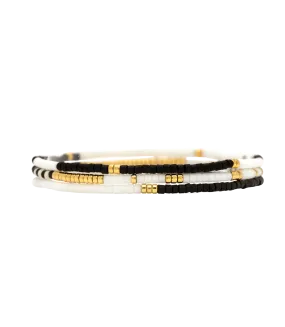 Pura Vida Mixed SB Gd Stretch Bclt Set of 3 Monochrome