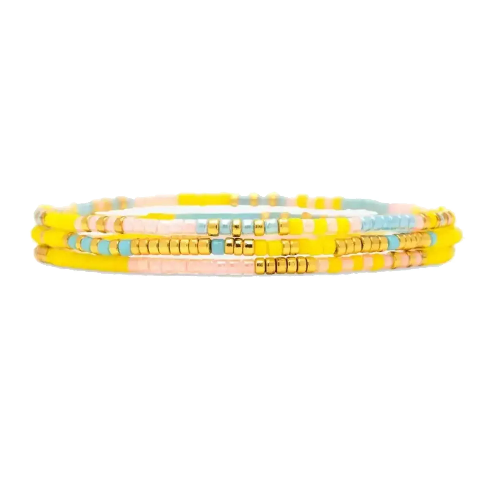 Pura Vida Mixed Seed Bead Gold Stretch Bracelet - Sunset Beach