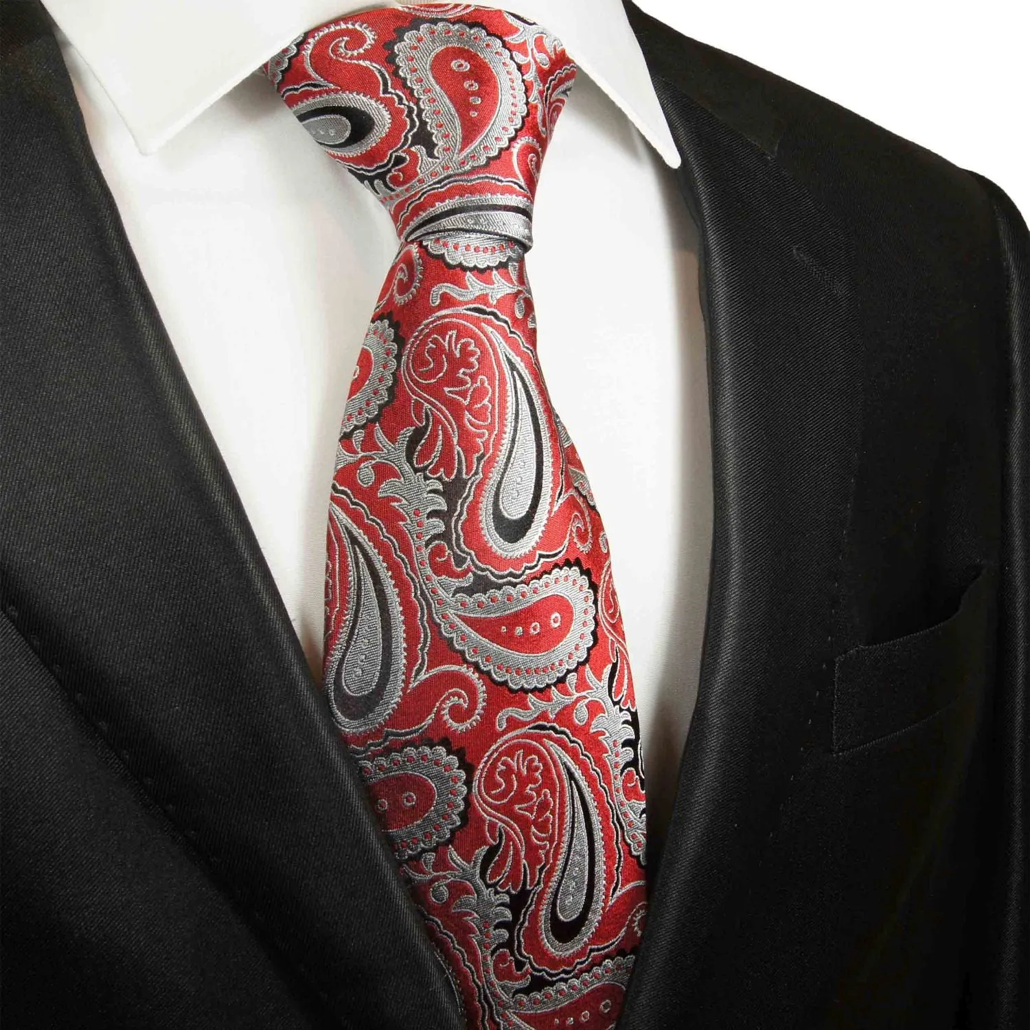 Red and Grey Paisley Silk Necktie