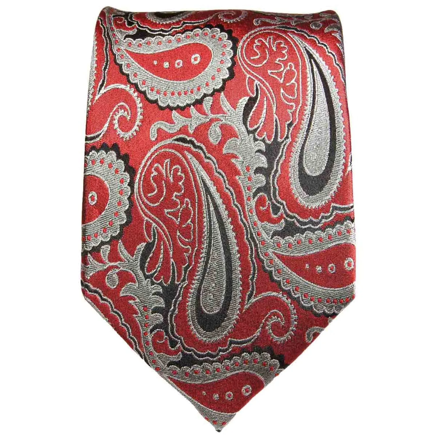 Red and Grey Paisley Silk Necktie