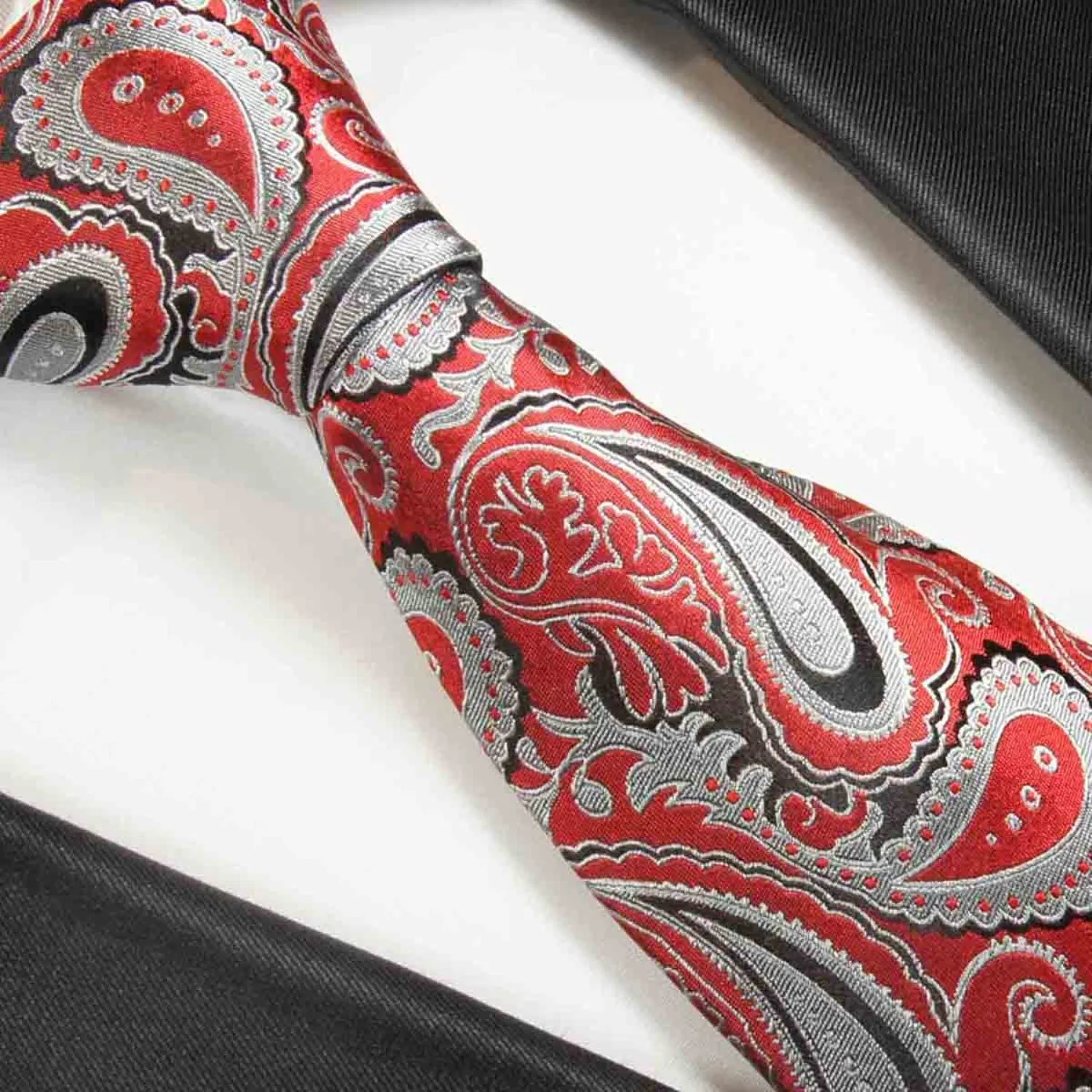 Red and Grey Paisley Silk Necktie