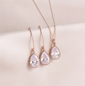 Rose Gold Crystal Dangle Earrings & Necklace Set