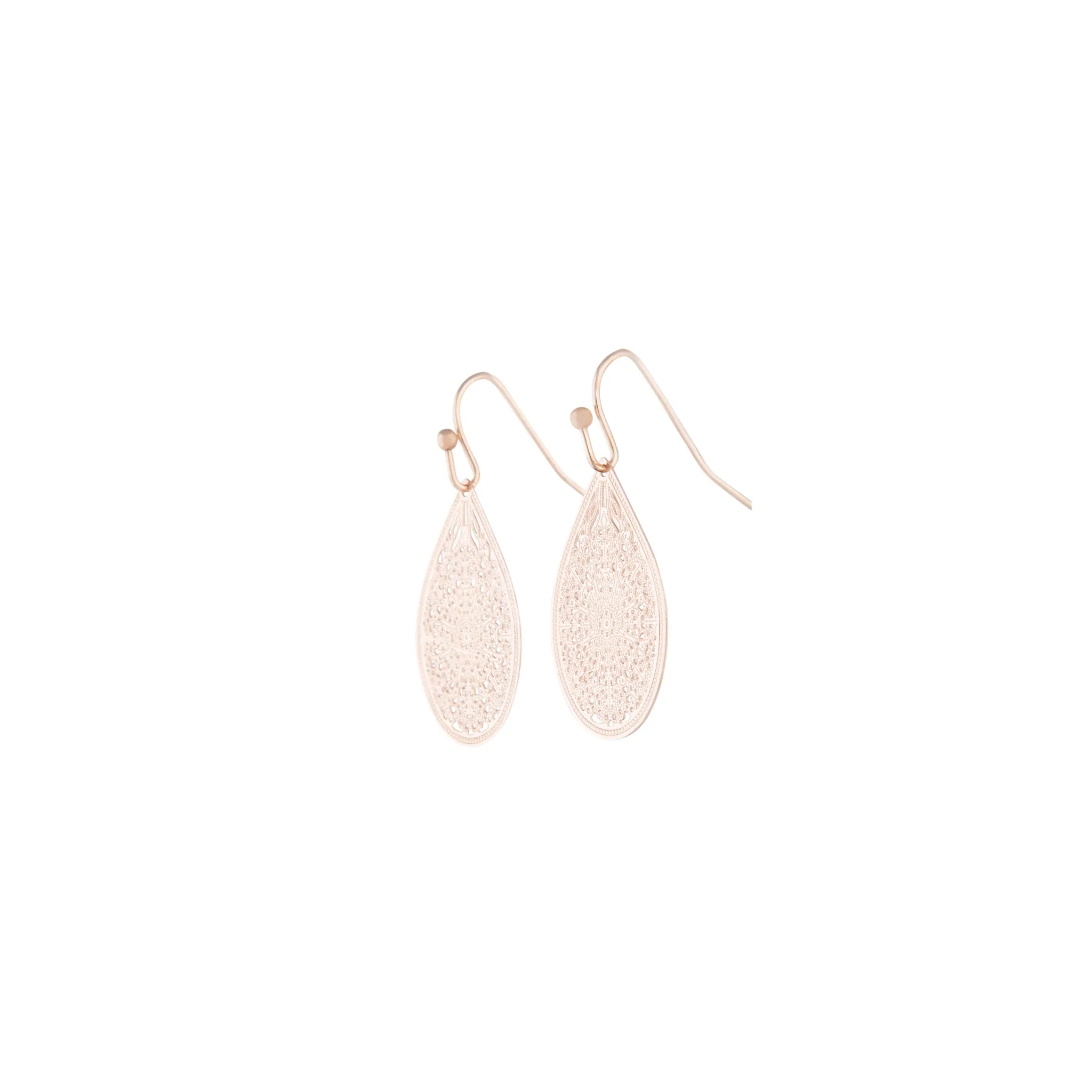 Rose Gold Filigree Lace Tear Drop Earrings