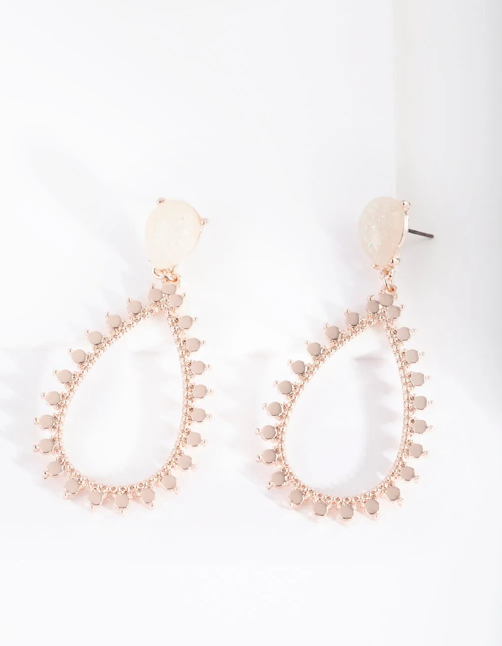 Rose Gold Iridescent Stone Teardrop Earrings