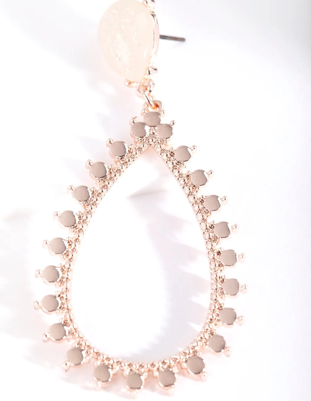 Rose Gold Iridescent Stone Teardrop Earrings