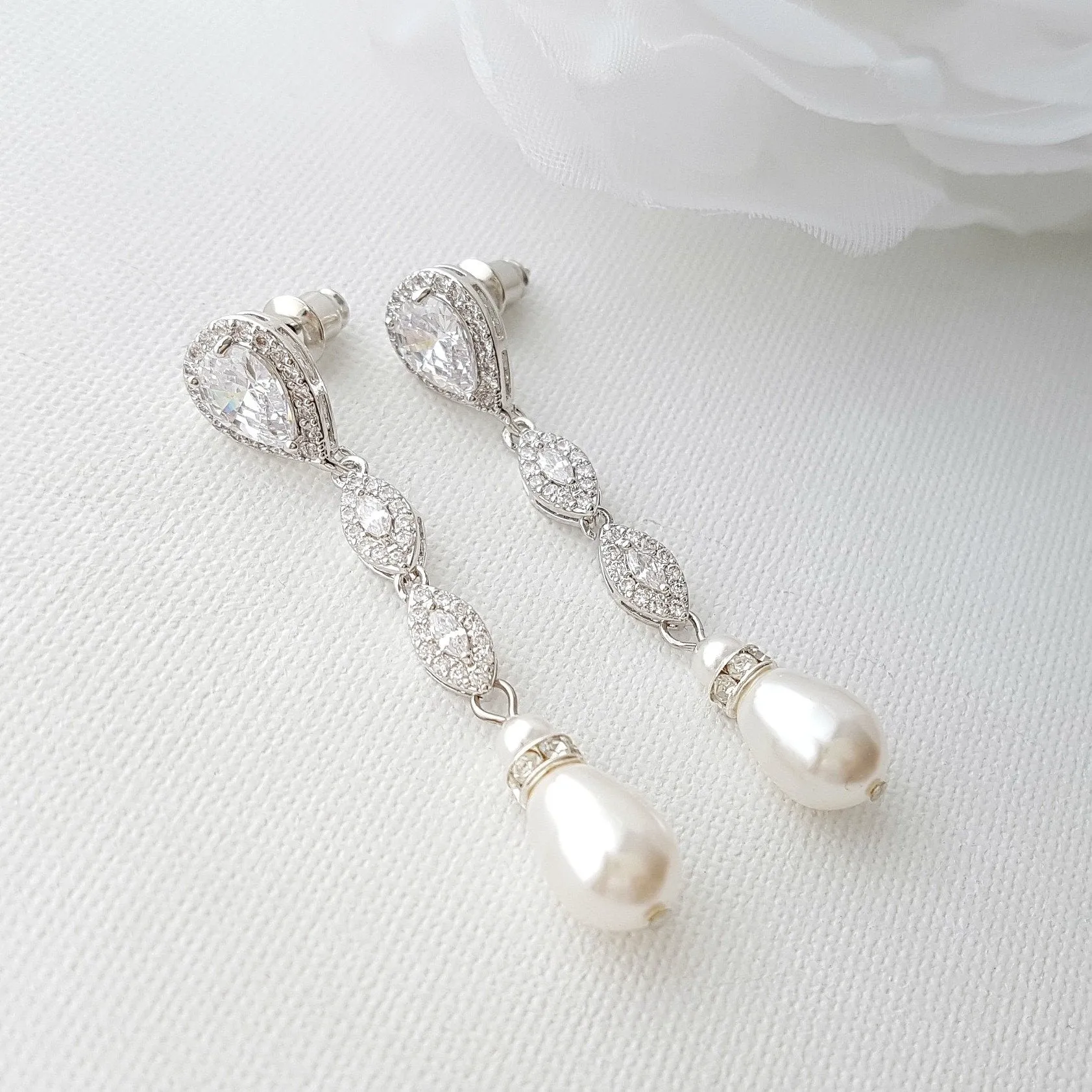 Rose Gold Pearl Earrings-Abby