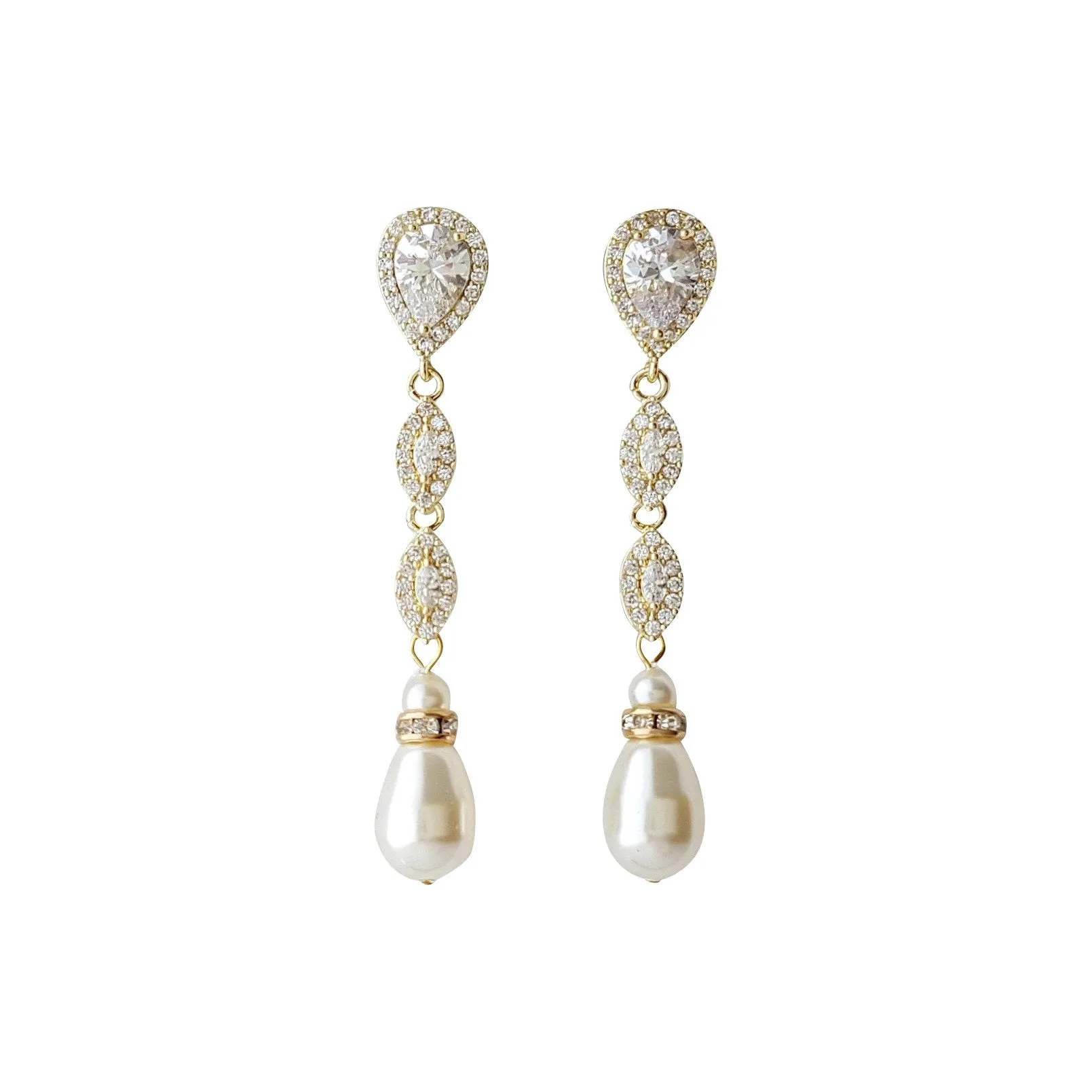 Rose Gold Pearl Earrings-Abby