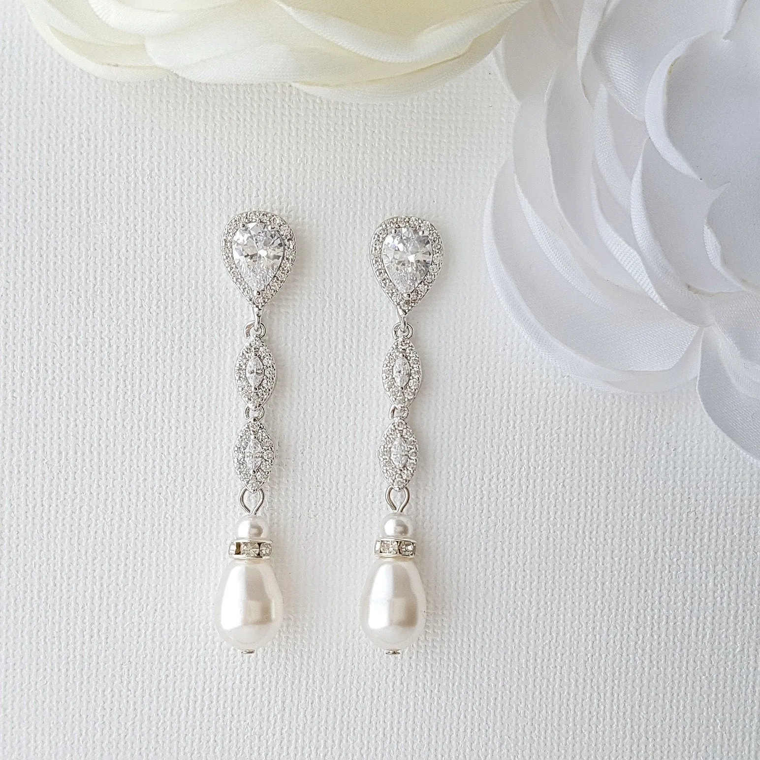 Rose Gold Pearl Earrings-Abby