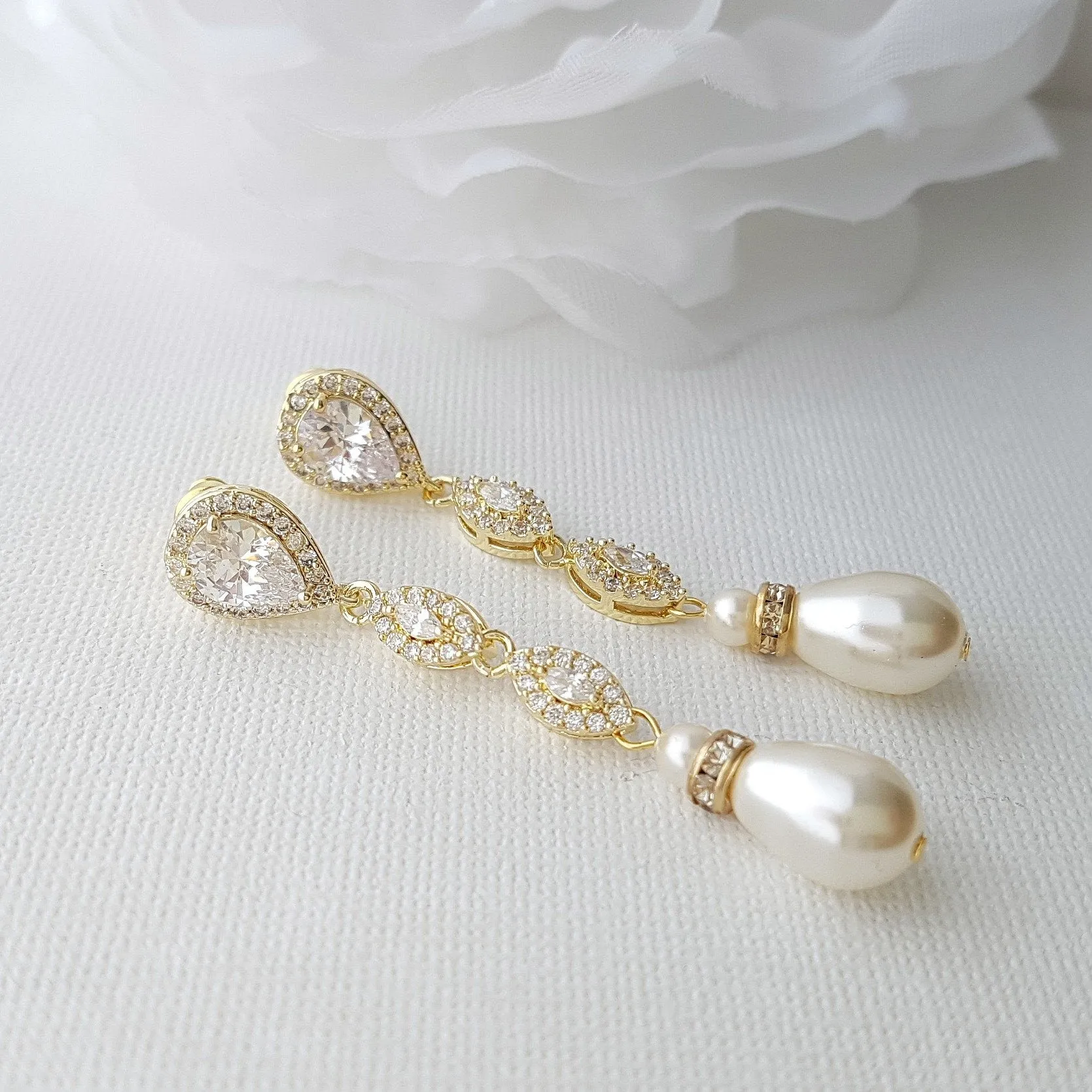 Rose Gold Pearl Earrings-Abby
