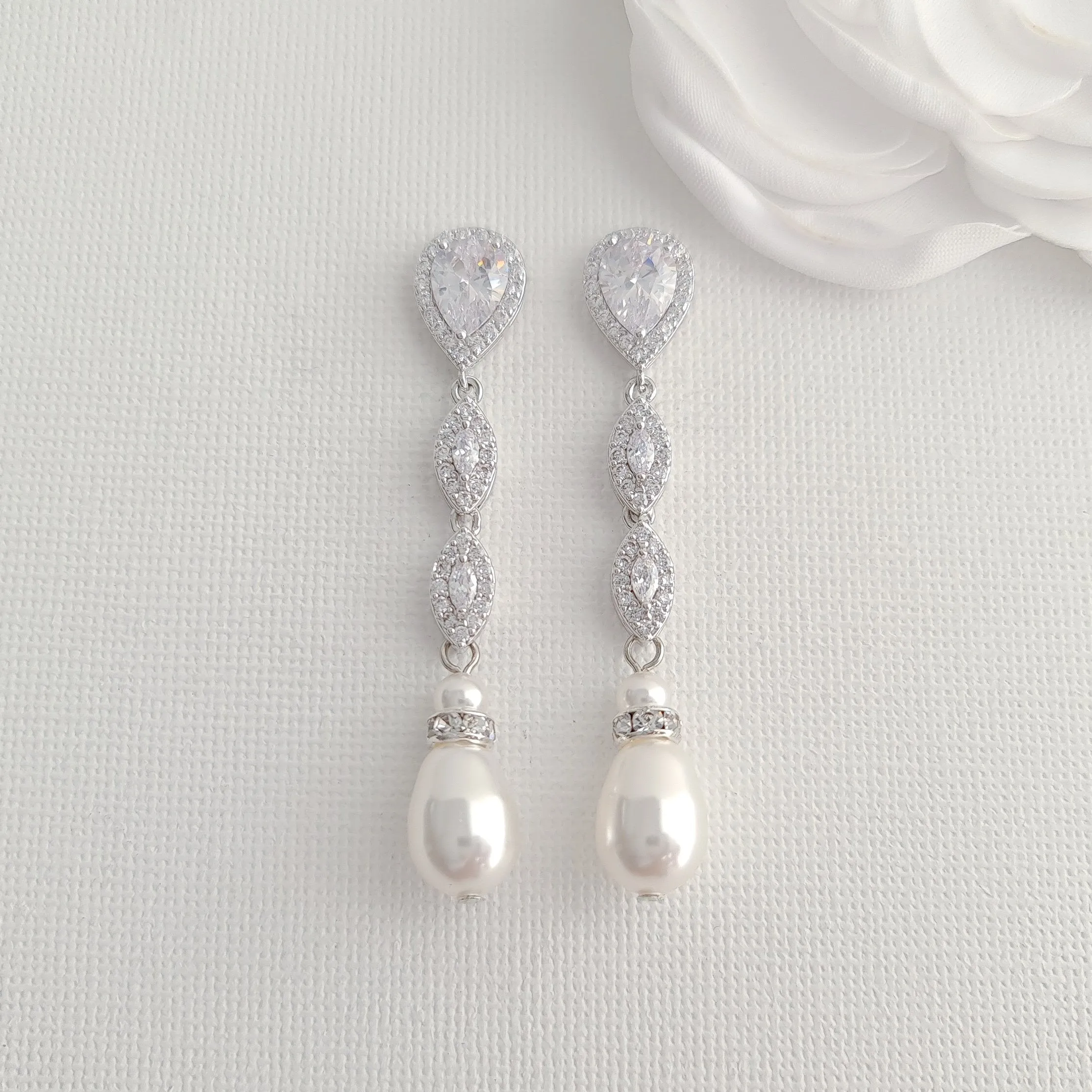 Rose Gold Pearl Earrings-Abby