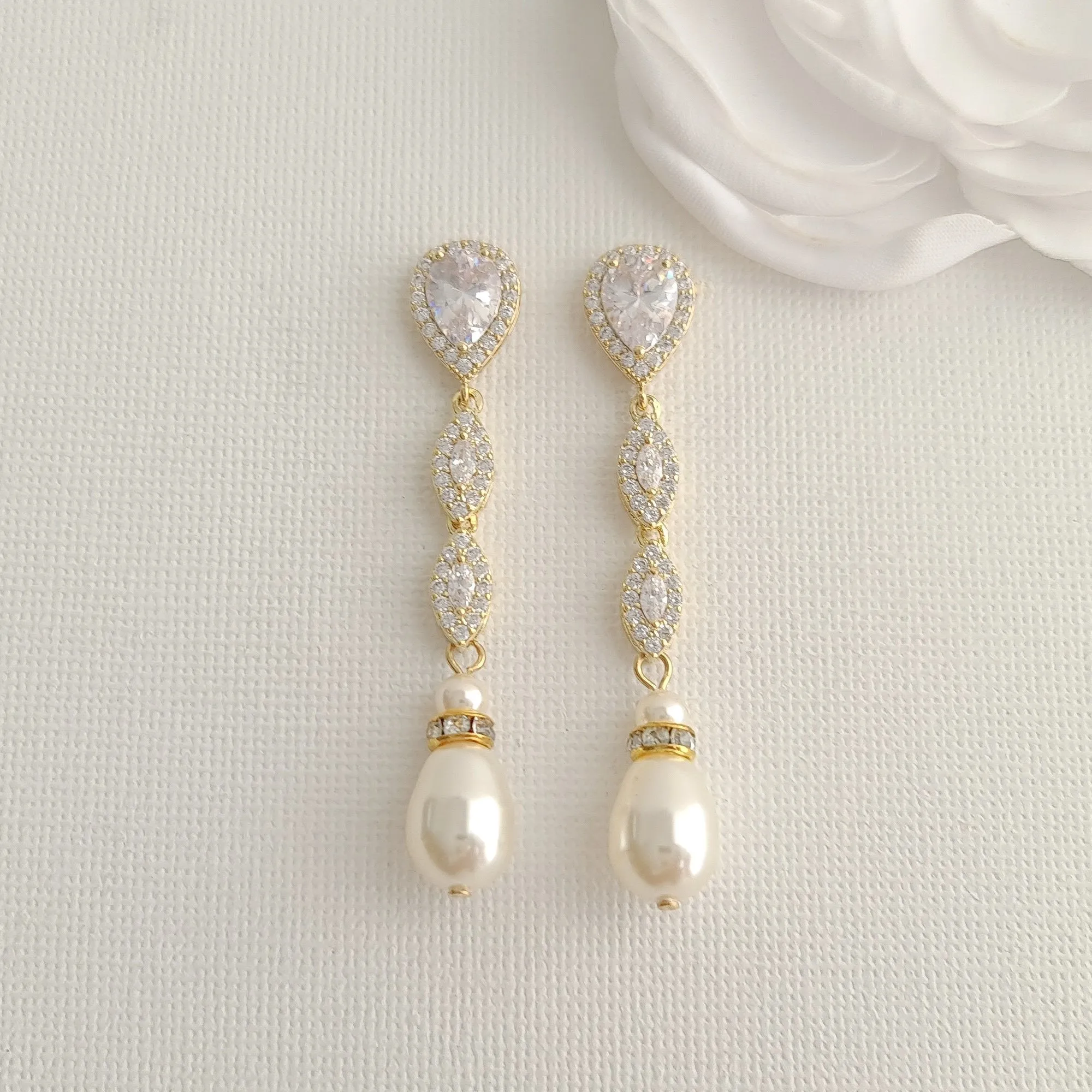 Rose Gold Pearl Earrings-Abby