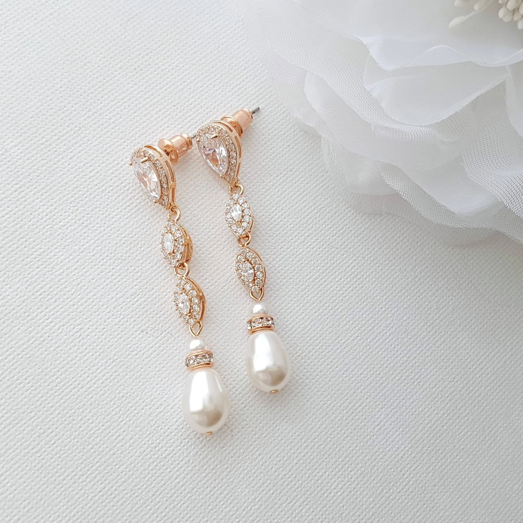 Rose Gold Pearl Earrings-Abby