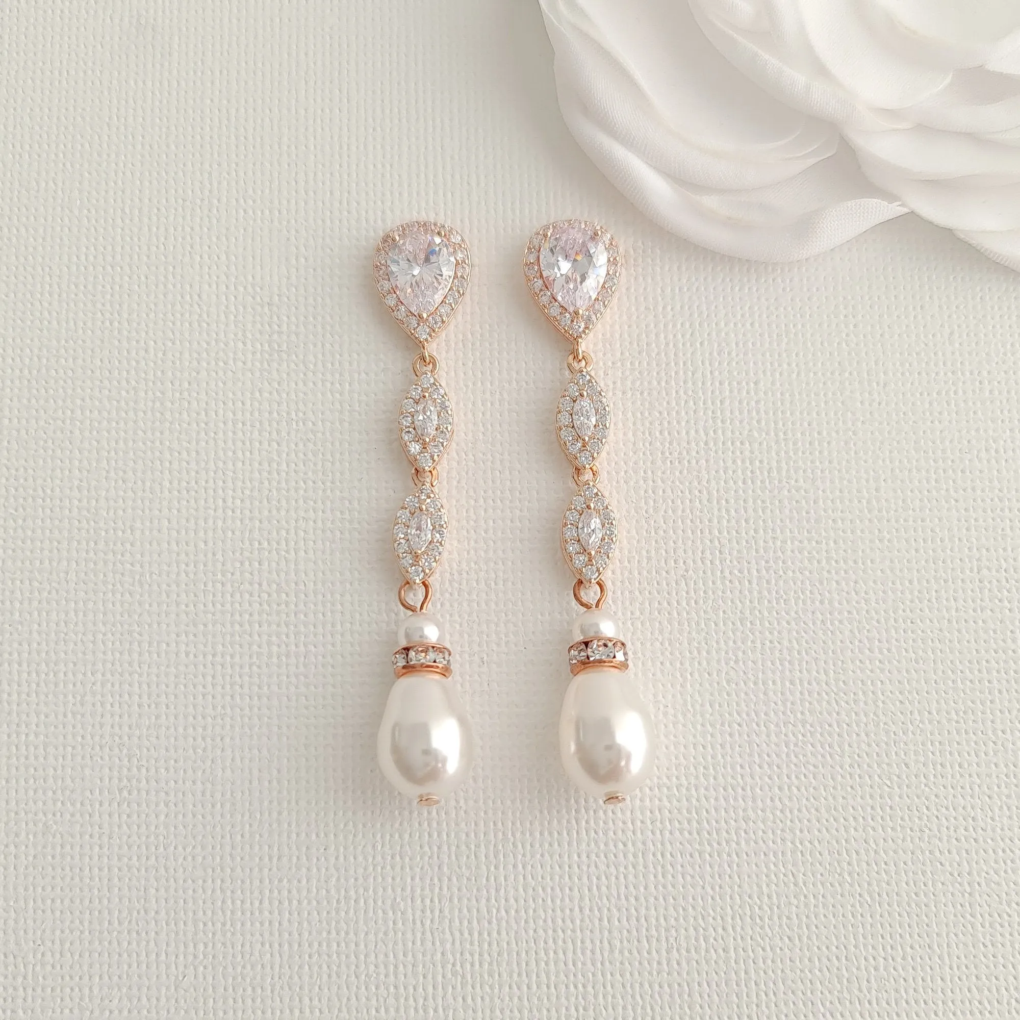 Rose Gold Pearl Earrings-Abby