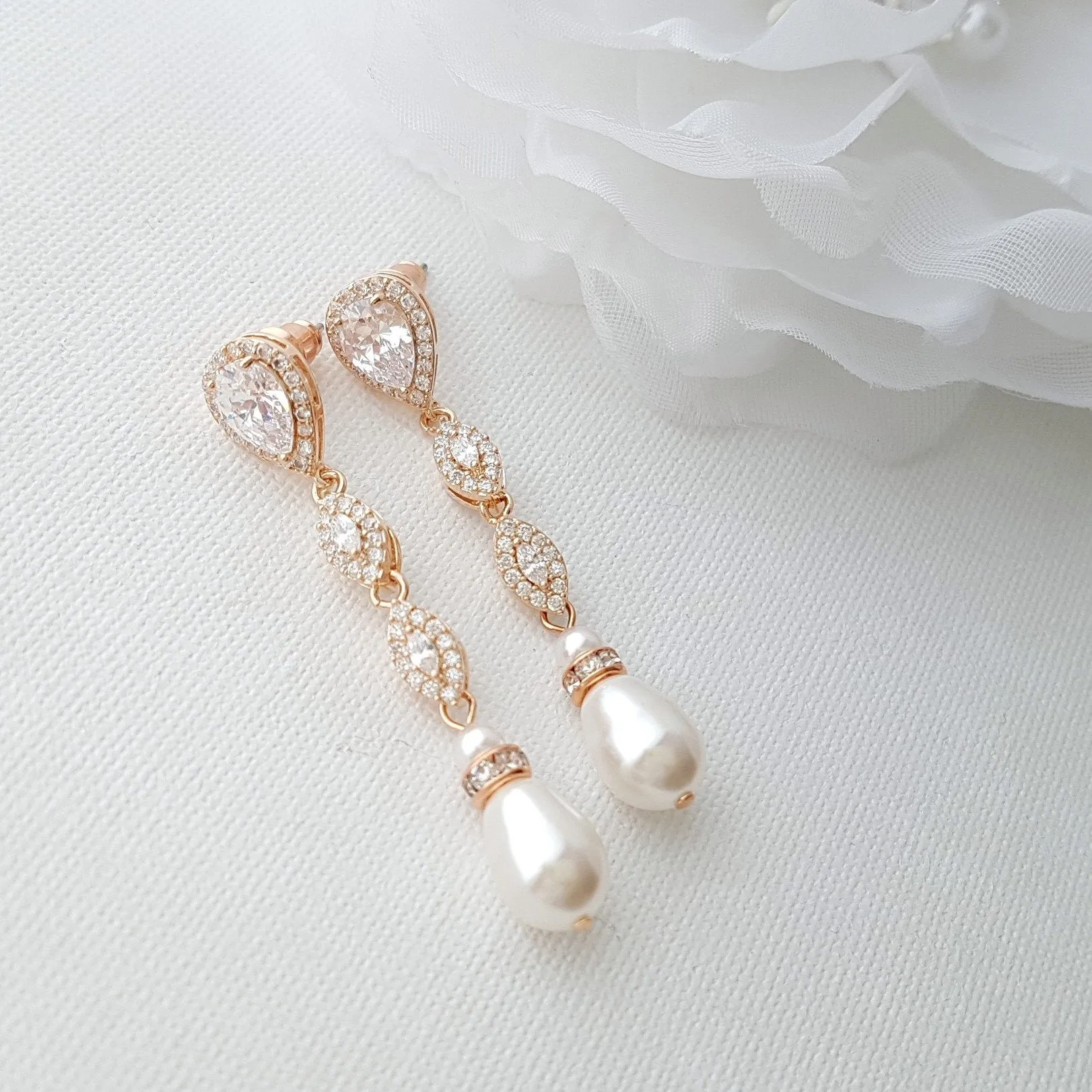 Rose Gold Pearl Earrings-Abby
