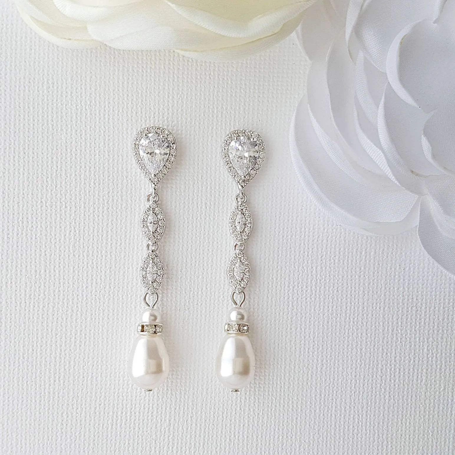 Rose Gold Pearl Earrings-Abby