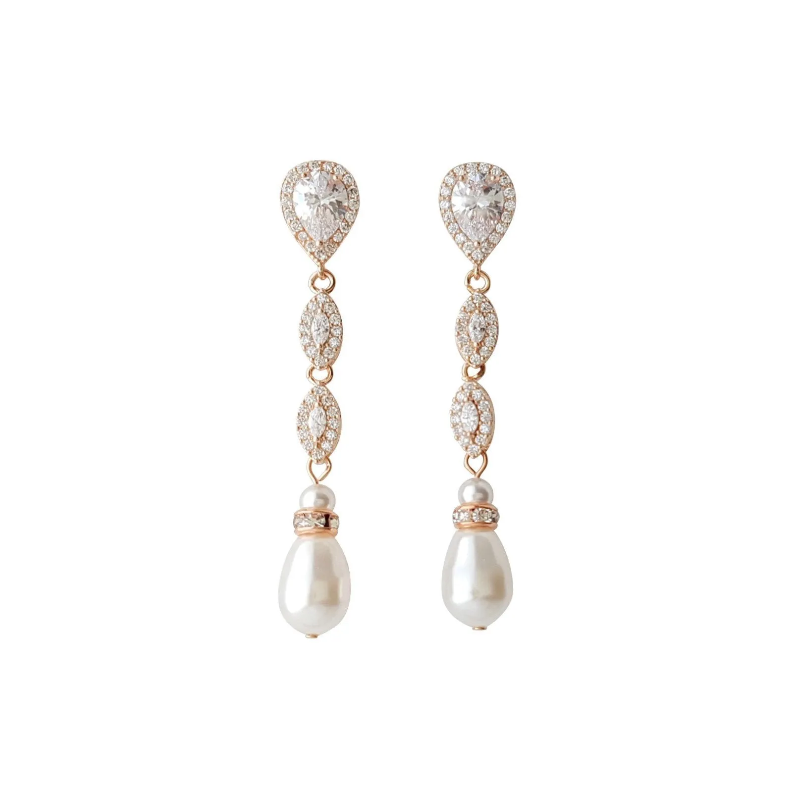 Rose Gold Pearl Earrings-Abby