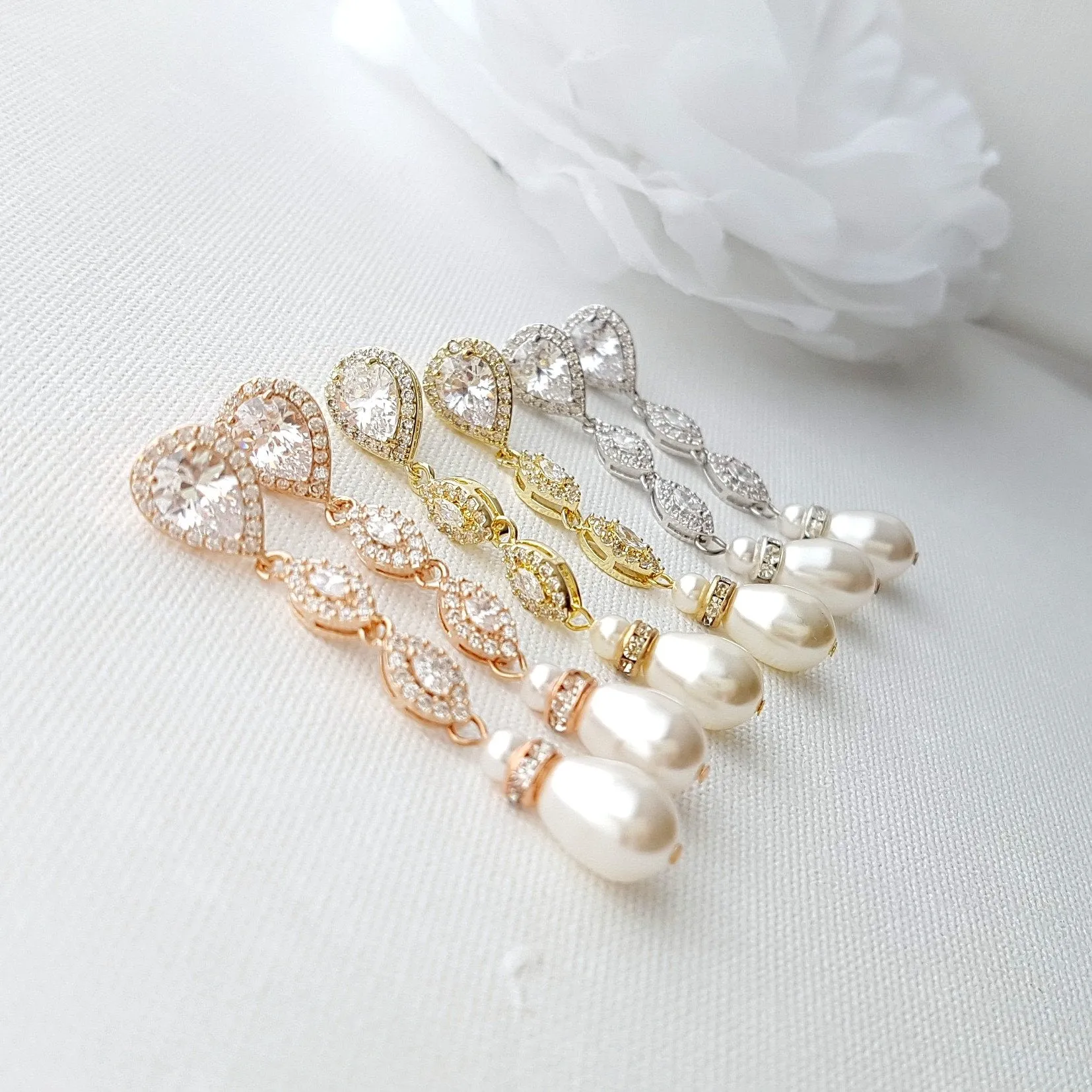 Rose Gold Pearl Earrings-Abby