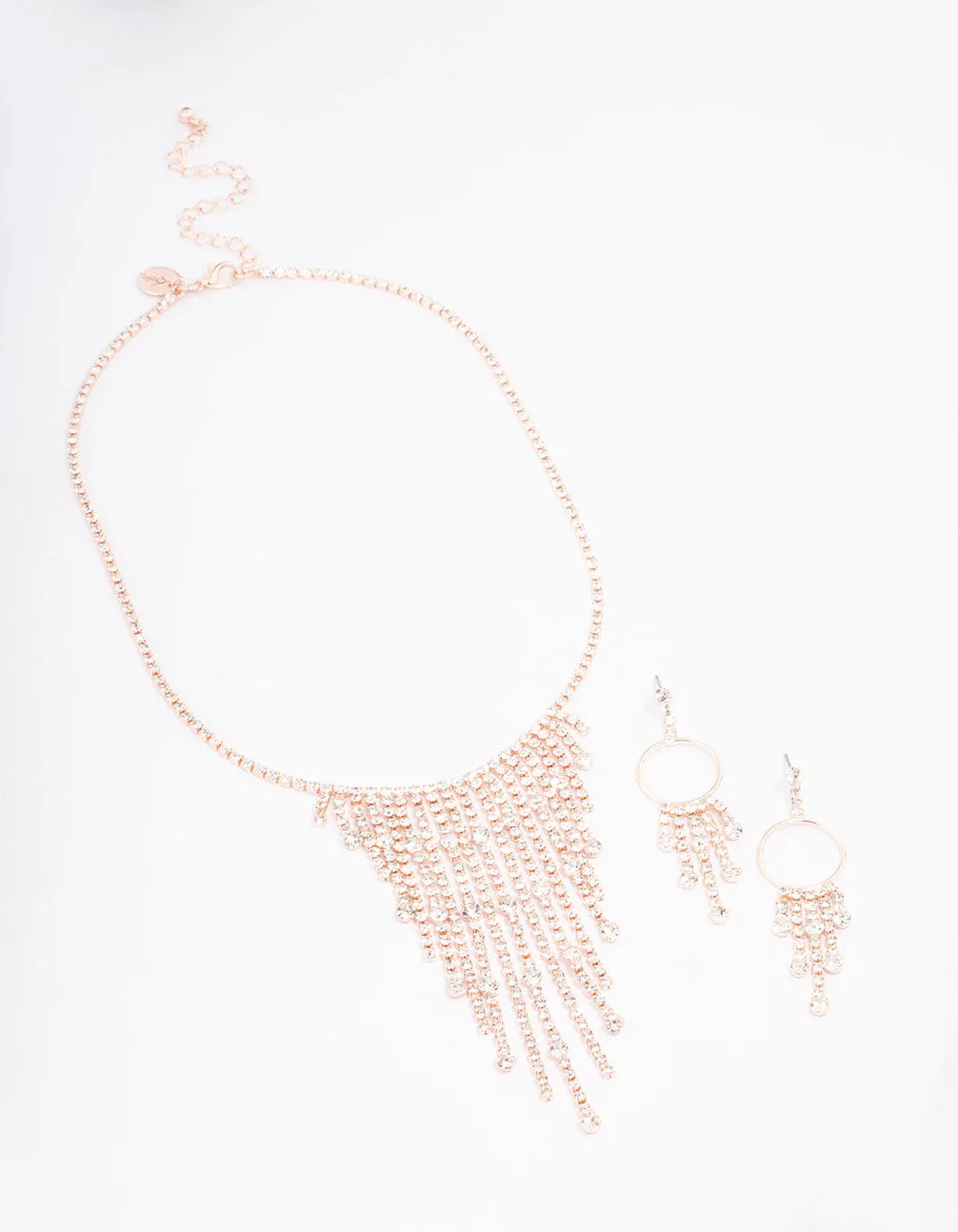 Rose Gold Teardrop Diamante Jewellery Set