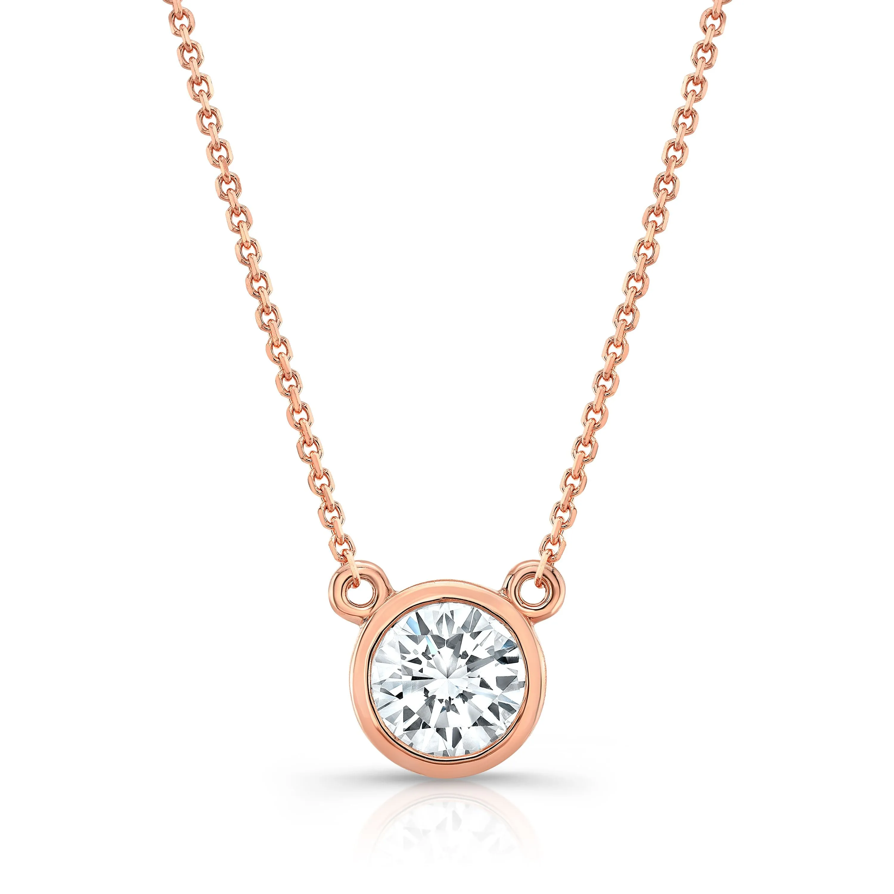 Round (full Cut) Diamond Solitaire Pendant In A 14k Rose Gold Bezel Centered Setting, 1ct. T.w. (hi, Si1-si2)