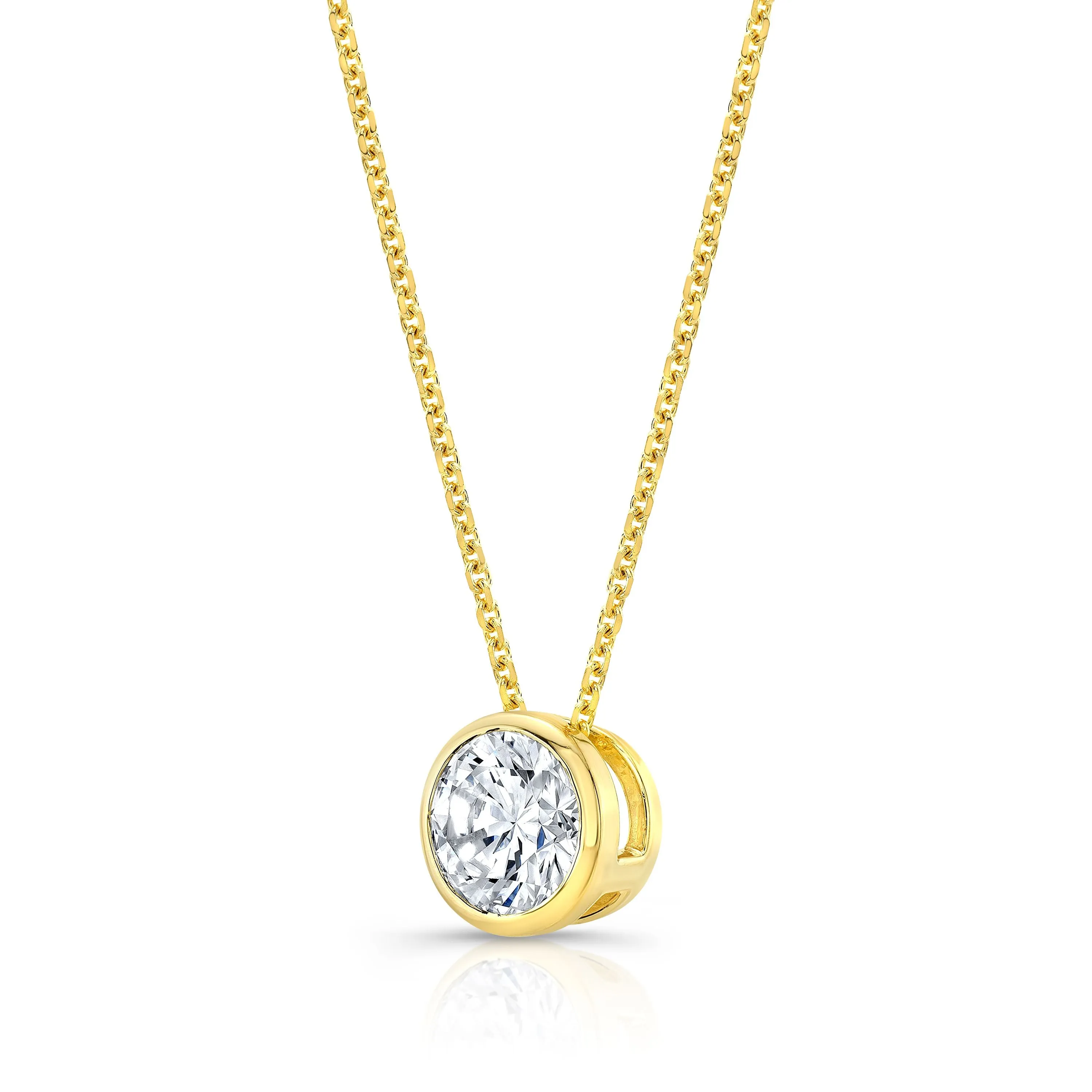 Round (full Cut) Diamond Solitaire Pendant In A 14k Yellow Gold Bezel Slide Setting, 1ct. T.w. (hi, Si1-si2)