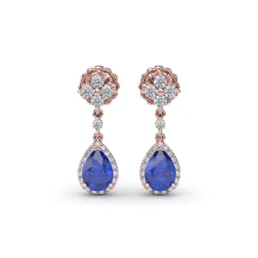 Sapphire and Diamond Teardrop Dangle Earrings