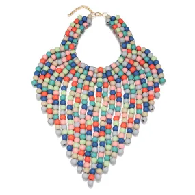 Savanna Rhythms Exotic Wood Bead Necklace with Tassel Triangle Scarf Design Shawl Chain Oversized Accent Necklace