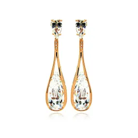Silver 925 Rose Gold Rhodium Plated Teardrop CZ Dangling Stud Earrings - BGE00281