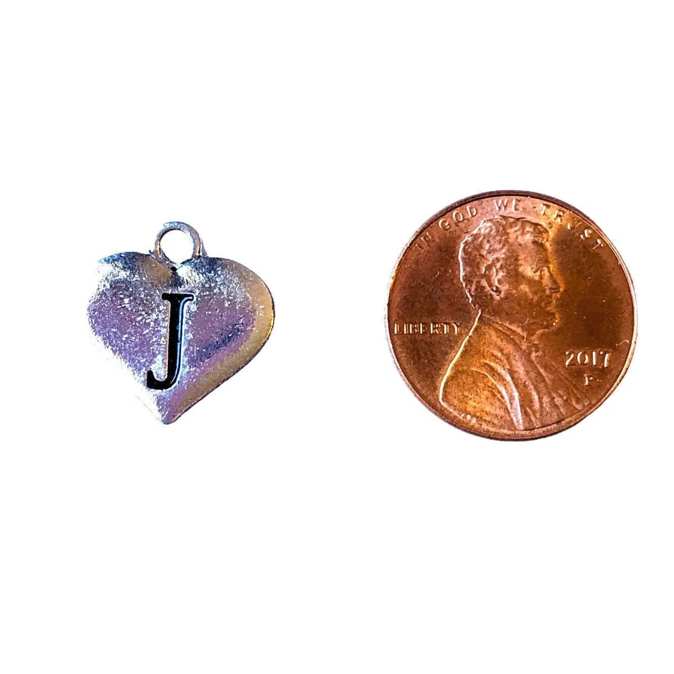 Silver Heart Initial Charm - Letter J