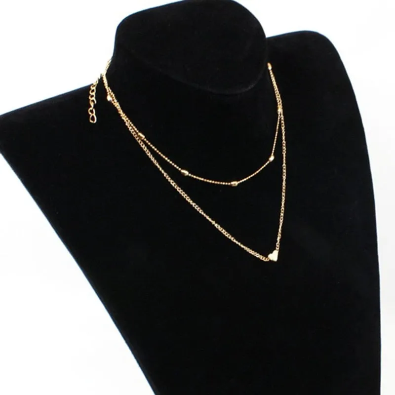 Simple Boho Gold Color Silver heart Bead Multilayer Necklace Chockers For Women Bijou Necklaces Pendants Stratification Chokers