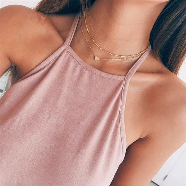 Simple Boho Gold Color Silver heart Bead Multilayer Necklace Chockers For Women Bijou Necklaces Pendants Stratification Chokers