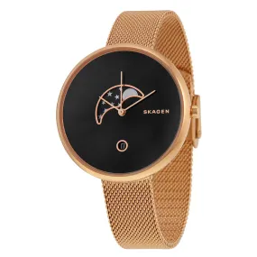 Skagen Gitte Moonphase Black Dial Rose Gold-tone Mesh Ladies Watch SKW2371