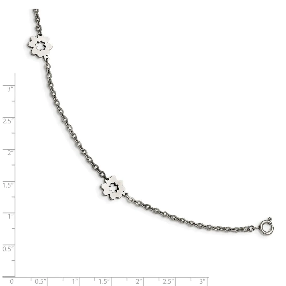 Stainless Steel Polished Flowers with 1in extension Anklet