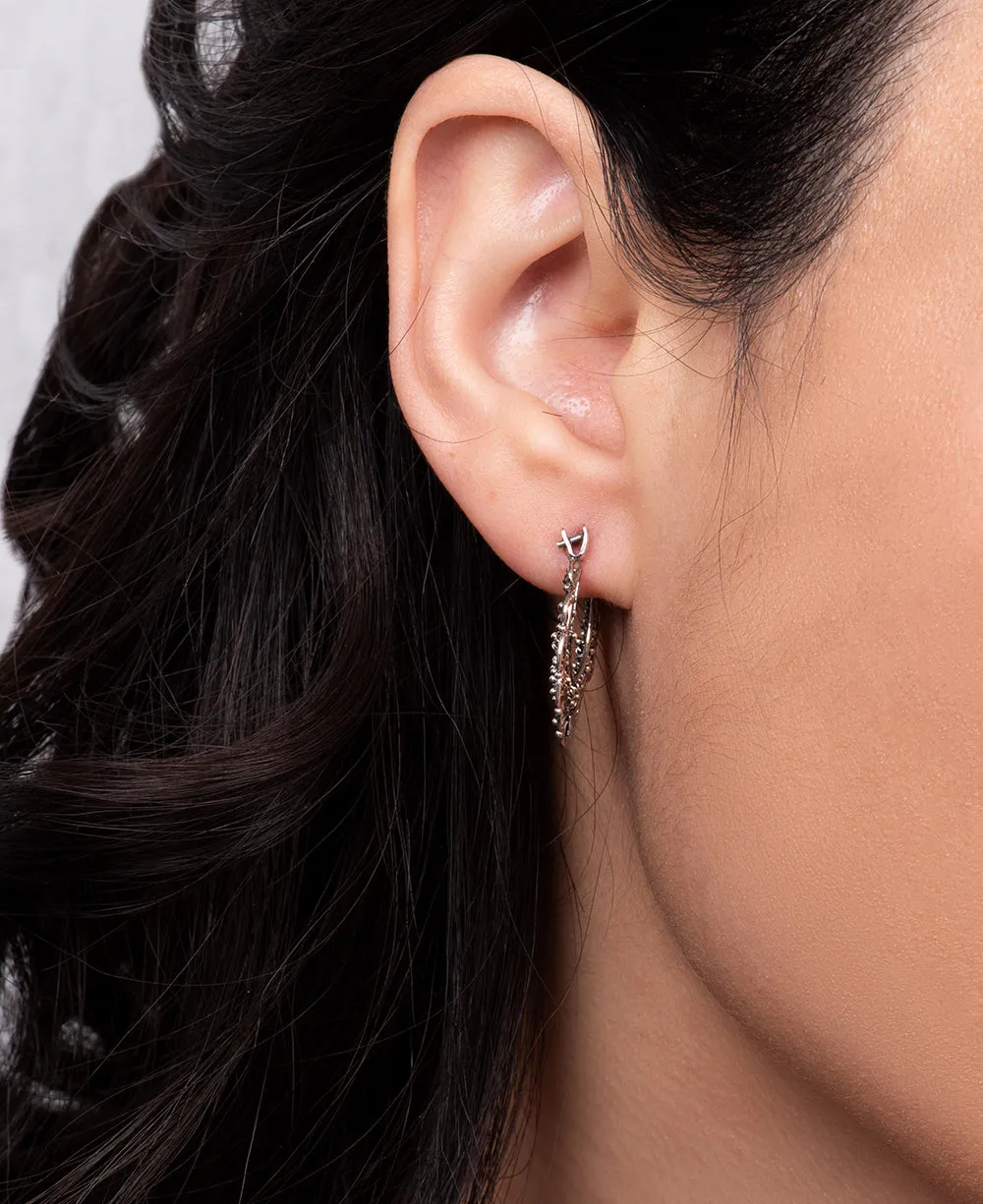 Sterling Silver Small Fan-Shaped Filigree Hoop Earrings with Floral Details