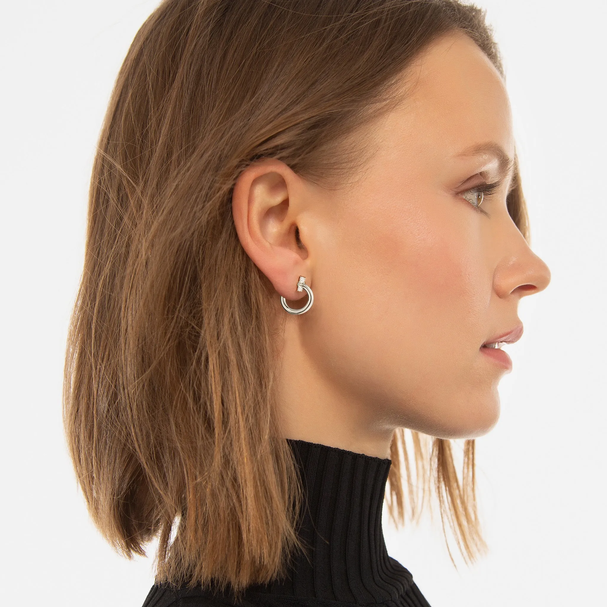 Sterling Silver Small "Galaxy Wrap Hoop" Earring with White Sapphires
