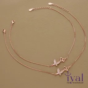 Stylish Butterfly Rose Gold Polish Silver Anklet