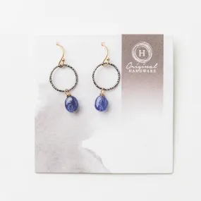 Tanzanite Nugget and Black Shimmer Circle Earrings