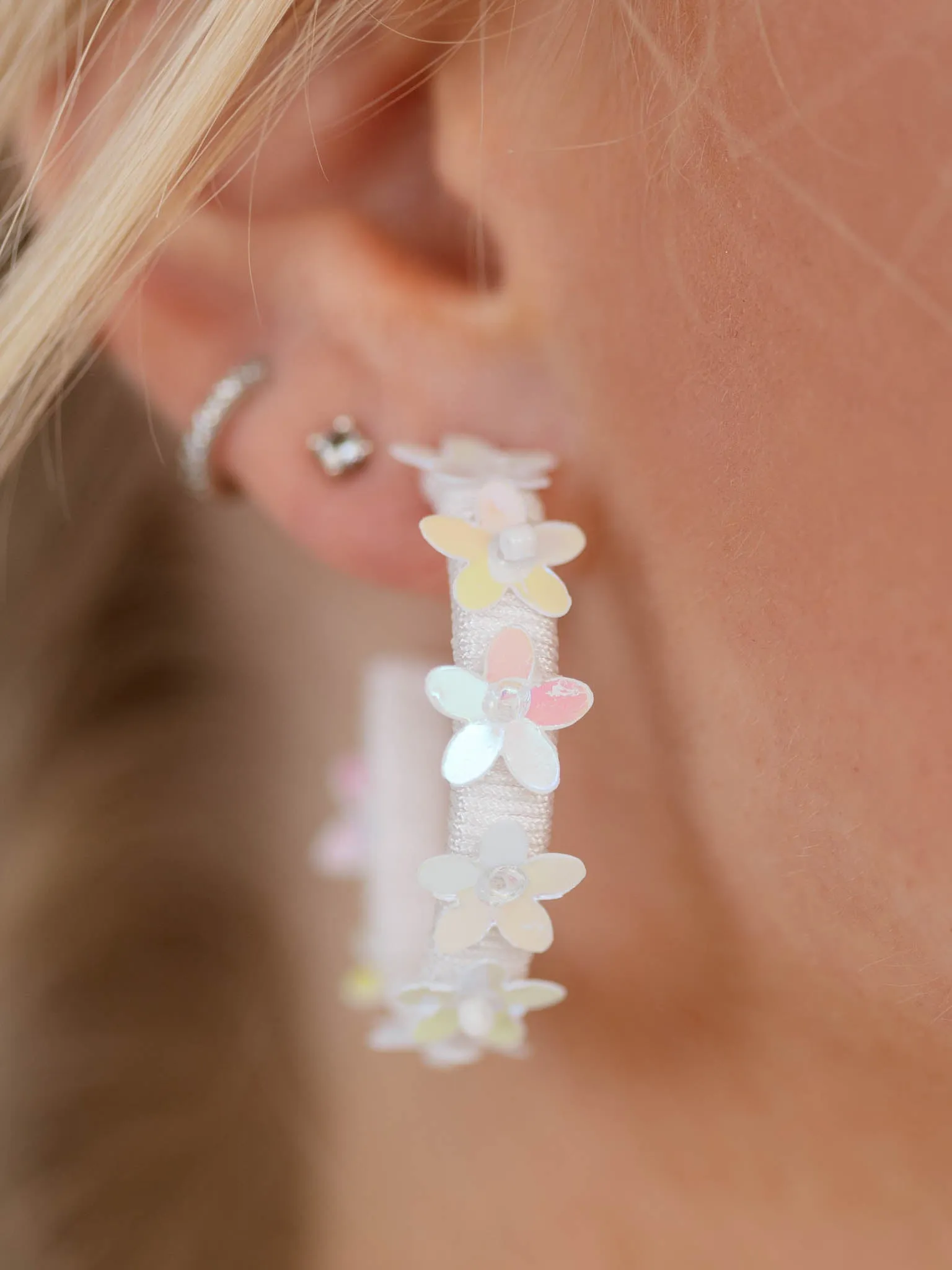 Thread Wrapped Sequin Flower Hoops