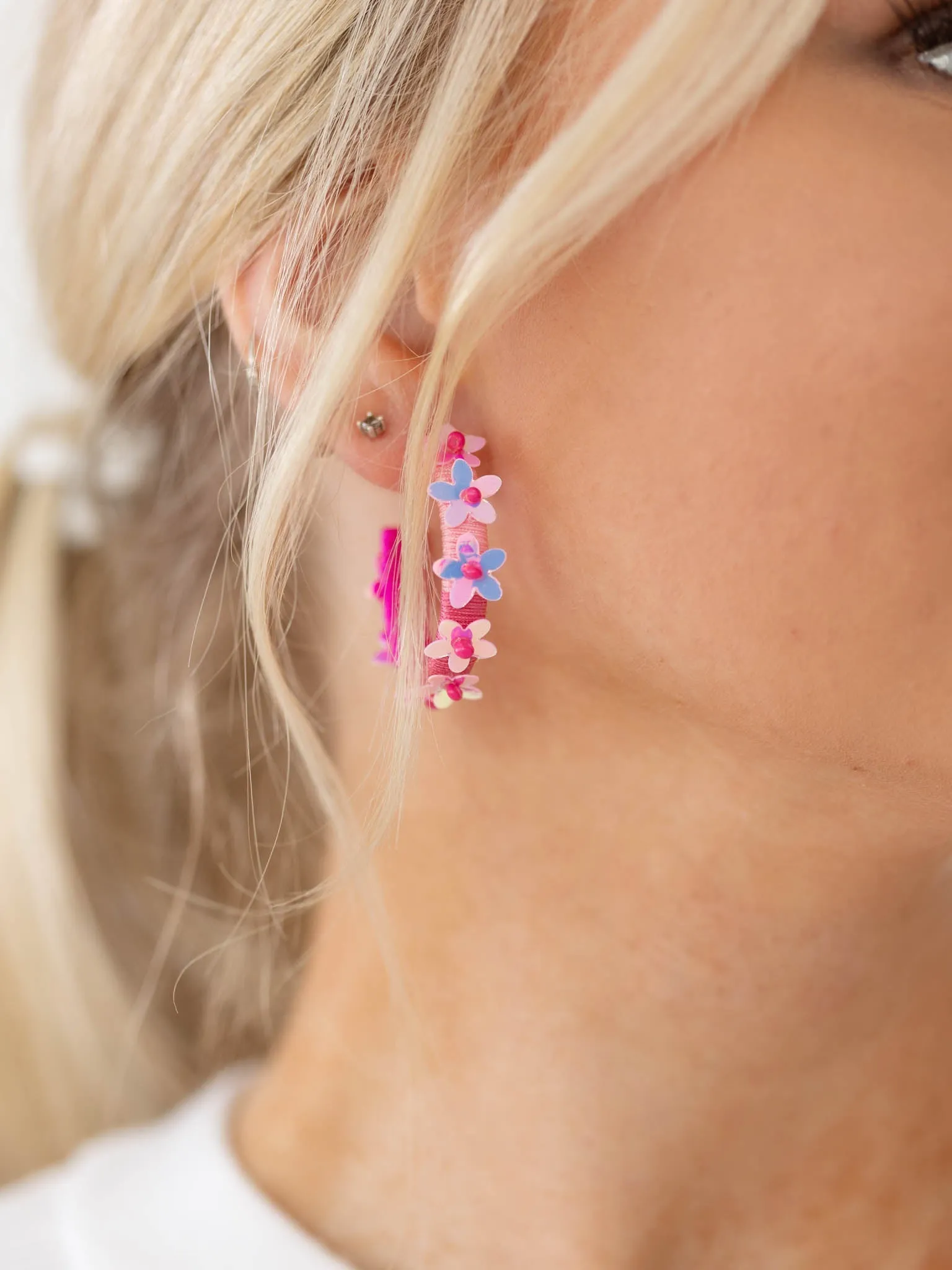 Thread Wrapped Sequin Flower Hoops