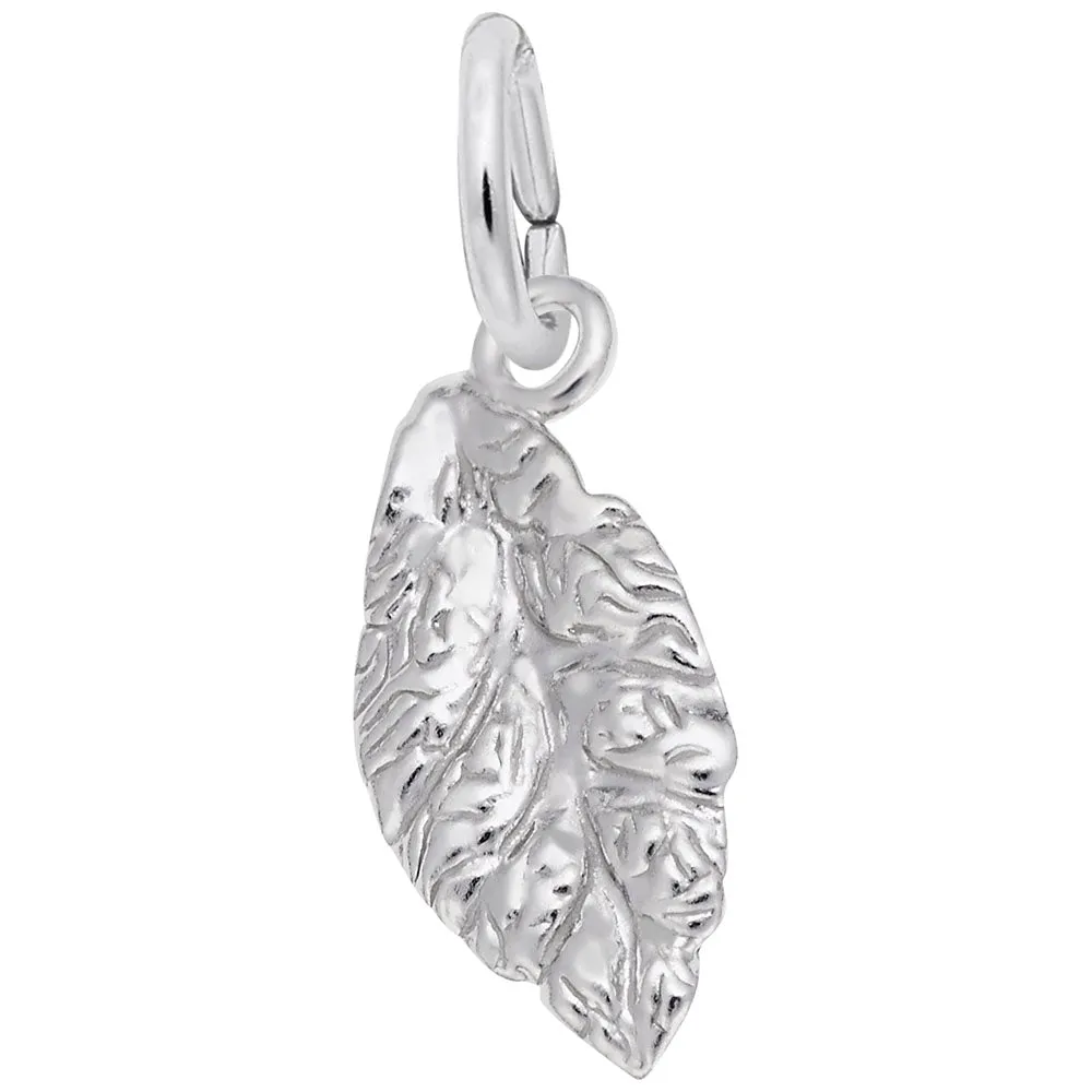 Tobacco Leaf Charm In Sterling Silver