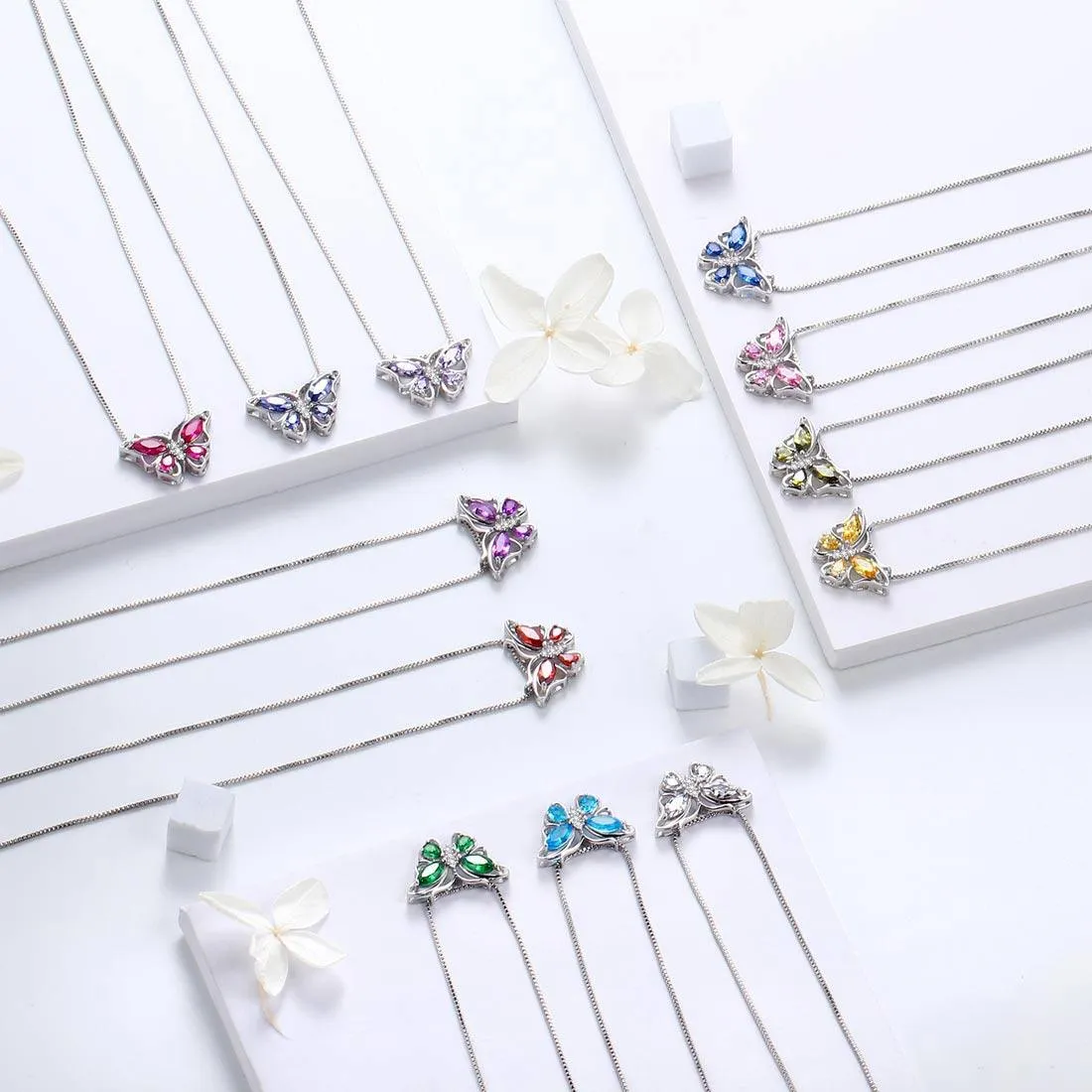 Tokyo Mart Butterfly Rainbow Mystic Topaz Necklaces Women Girls Jewelry Gift Sterling Silver