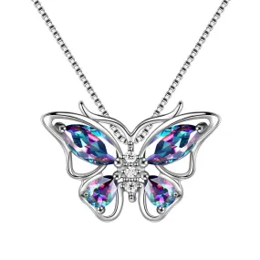 Tokyo Mart Butterfly Rainbow Mystic Topaz Necklaces Women Girls Jewelry Gift Sterling Silver