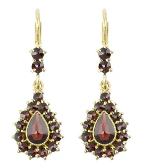Victorian Bohemian Czech Garnet Pear Shape Teardrop Earrings in 14K Gold and Sterling Silver Vermeil